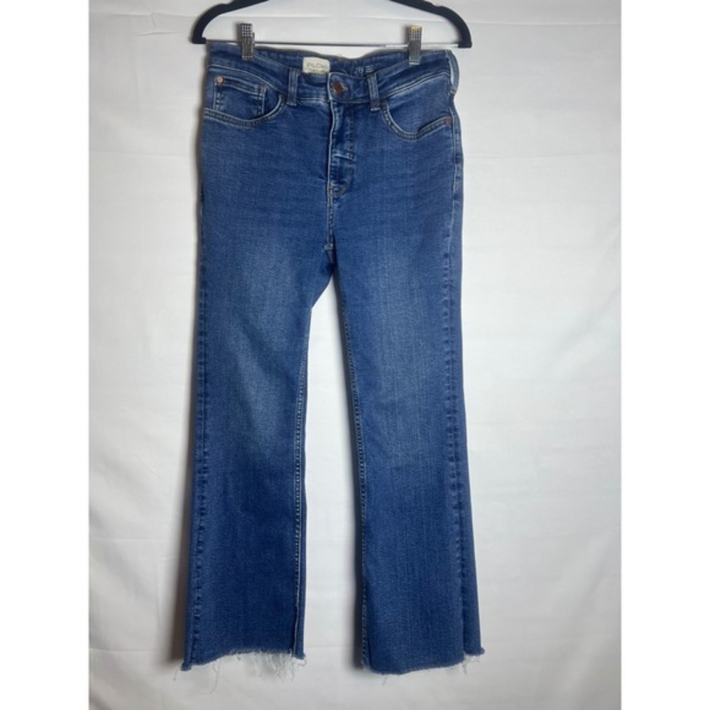 Pilcro and the Letterpress High Rise Straight Raw Hem Jeans Blue Denim 28 Women
